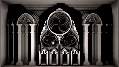 Gothic cathedral facade illumination 3D animation. ALPHA MATTE. Stock Footage 118855771