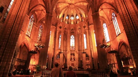Gothic Cathedral Indoor Panoramic Stock Footage 38715394