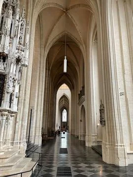 Gothic Cathedral Interior with Soaring Vaulted Ceilings Stock Photos