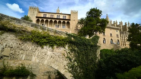 The gothic Cathedral La Seu at Palma de Mallorca islands, Spain Stock Footage 121690544