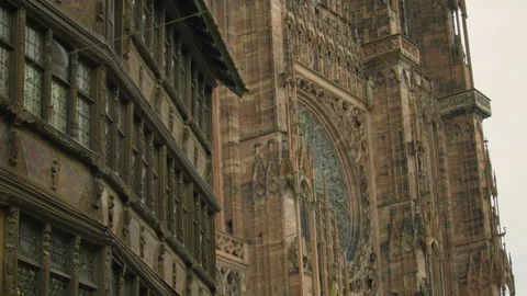 Gothic cathedral in the rain, framed by old streets. Stock Footage 315169920