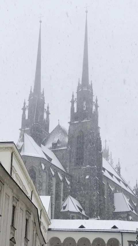 Gothic cathedral Saint Peter and Paul in winter atmosphere. Stock Footage 294801256