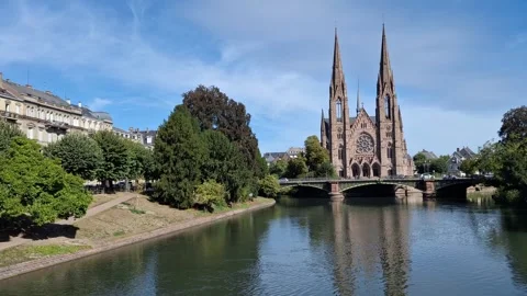 The gothic cathedral of Strassbourg, Alsace. Series. Video stock 346300151
