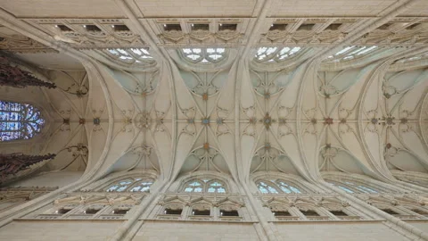 Gothic Cathedral Vaulted Ceiling Interior Architecture France Stock Footage 334389338