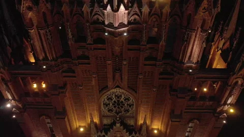 Gothic Catholic Cathedral At Night Front (RAW FOOTAGE) Stock Footage 228617102