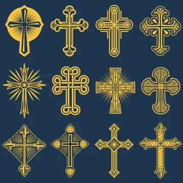 Gothic catholic cross vector icons, catholicism symbol Stock Illustration