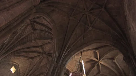 Gothic Ceiling and arches of the Santa Maria Cathedral in Caceres, Spain Stock Footage 196698443