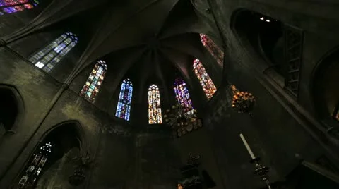 Gothic ceiling of cathedral Stock Footage