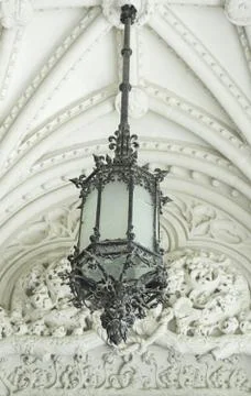 Gothic ceiling lamp hanging on architectural, construction Stock Photos