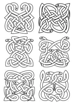 Gothic celtic snakes knot patterns Stock Illustration