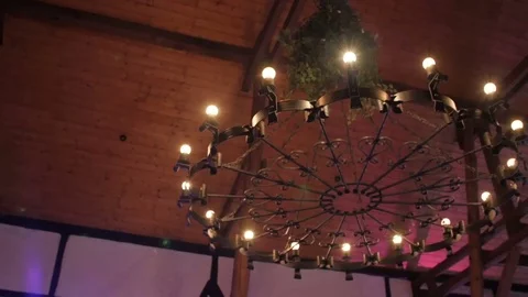 Gothic chandelier in the old middle age castle Stock Footage 75879031