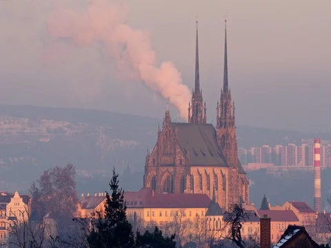 Gothic chapel and smoke Stock Footage 83912107