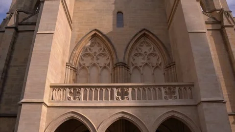 Gothic Chapel Exterior with Large Rose Window and Stone Buttresses Stock Footage 334123574