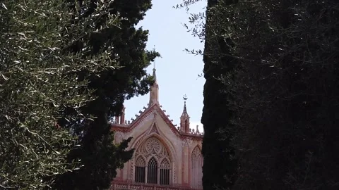 Gothic chapel framed by olive and cypress trees in Florence Tuscany Italy Stock Footage 342295816