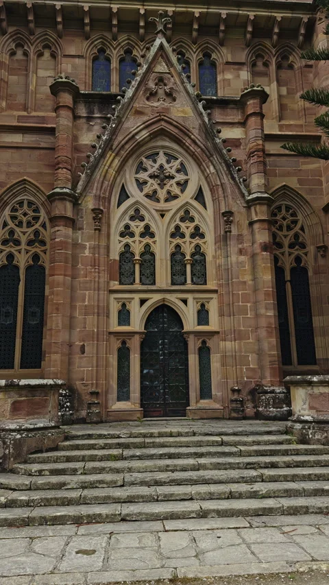 Gothic church facade with stone steps Stock Footage 338294192