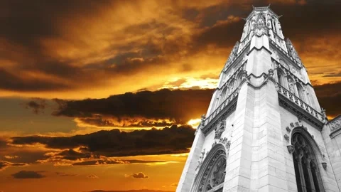 Gothic church of Saint Germain l Auxerrois against the sunset, Paris, France Stock Footage 264944385