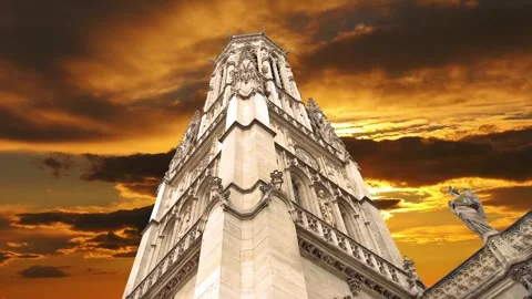 Gothic church of Saint Germain l Auxerrois against the sunset, Paris, France Stock Footage 264944404