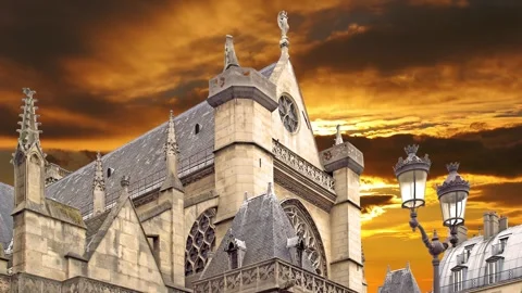 Gothic church of Saint Germain l Auxerrois against the sunset, Paris, France Stock Footage 264944429