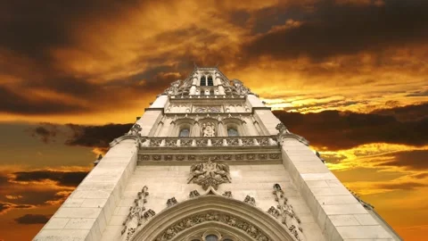 Gothic church of Saint Germain l Auxerrois against the sunset, Paris, France Stock Footage 264944450