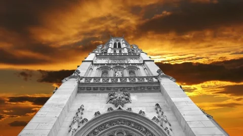 Gothic church of Saint Germain l Auxerrois against the sunset, Paris, France Stock Footage 264944451