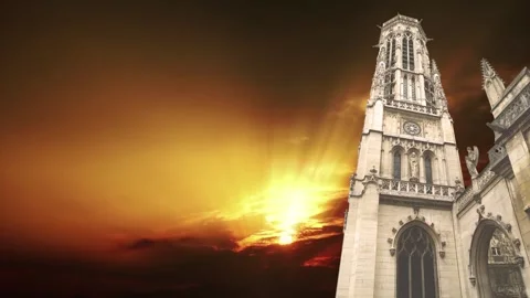Gothic church of Saint Germain l Auxerrois against the sunset, Paris, France Stock Footage 264944482