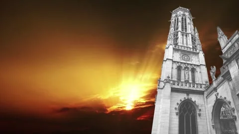 Gothic church of Saint Germain l Auxerrois against the sunset, Paris, France Stock Footage 264944485
