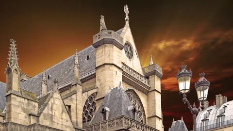 Gothic church of Saint Germain l Auxerrois against the sunset, Paris, France Stock Footage 264944552