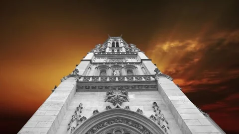 Gothic church of Saint Germain l Auxerrois against the sunset, Paris, France Stock Footage 264944574
