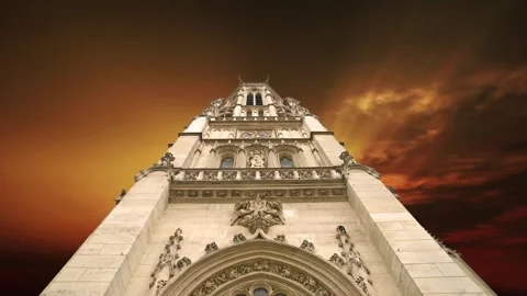 Gothic church of Saint Germain l Auxerrois against the sunset, Paris, France Stock Footage 264944583