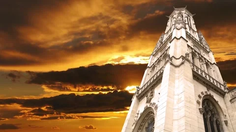 Gothic church of Saint Germain l Auxerrois against the sunset, Paris, France Stock Footage 265844129