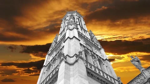 Gothic church of Saint Germain l Auxerrois against the sunset, Paris, France Stock Footage 265844162