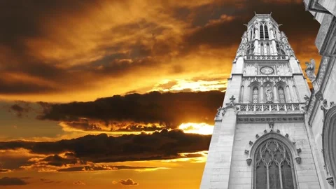 Gothic church of Saint Germain l Auxerrois against the sunset, Paris, France Stock Footage 265844189