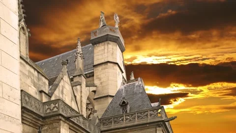 Gothic church of Saint Germain l Auxerrois against the sunset, Paris, France Stock Footage 265844201