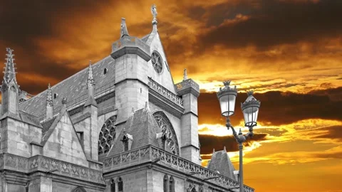 Gothic church of Saint Germain l Auxerrois against the sunset, Paris, France Stock Footage 265844211