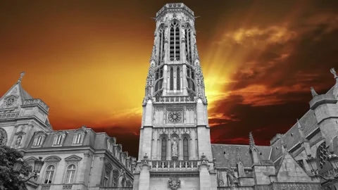 Gothic church of Saint Germain l Auxerrois against the sunset, Paris, France Stock Footage 265844258