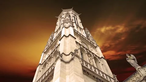 Gothic church of Saint Germain l Auxerrois against the sunset, Paris, France Stock Footage 265844313