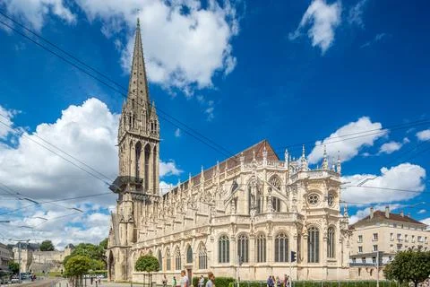 Gothic Church of Saint-Pierre in Caen, Normandy, France on a Sunny Day Stock Photos