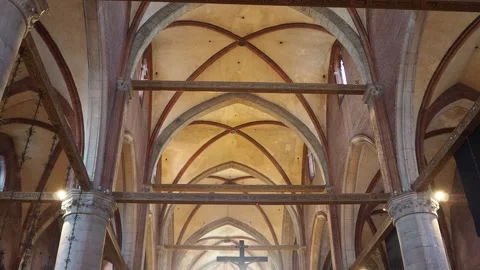 Gothic Church Vaulted Ceiling Architecture in Venice Stock Footage 341773278
