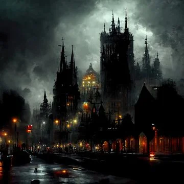 Gothic City Artwork Stock-Illustration