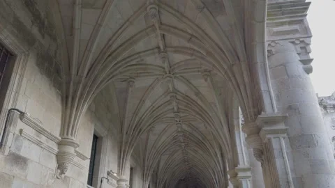 Gothic Cloister Vaults at Celanova San Salvador Monastery, Galicia, Spain Stock Footage 333785215