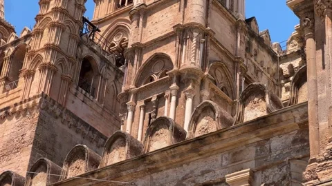 Gothic Columns, Capitals and Arches on Palermo Cathedral 4K Stock Footage 316835941