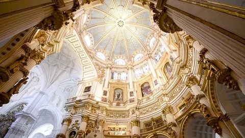 The Gothic Designs Inside the Chapel of the Granada Cathedral in Spain Stock Footage 79772696