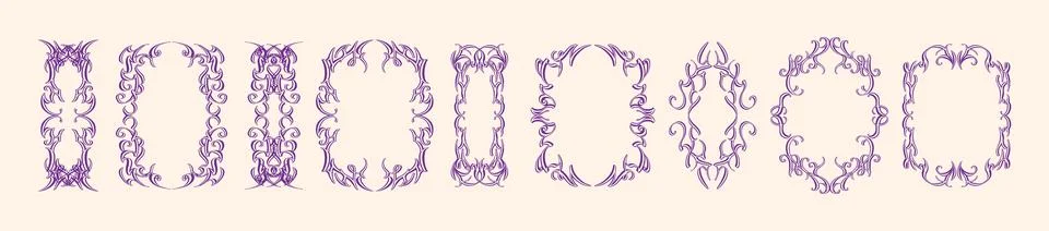Gothic doodle frames, neo tribal dark border set, hand drawn vector fantasy Stock Illustration
