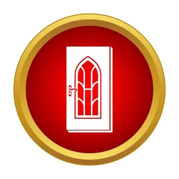 Gothic door icon inside red round button Stock Illustration