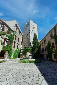 Gothic Duino castle on a cliff over the Gulf of Trieste (Adriatic sea), Italy Stock Photos
