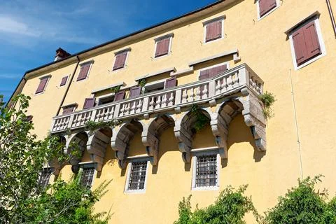 Gothic Duino castle on a cliff over the Gulf of Trieste (Adriatic sea), Italy Stock Photos