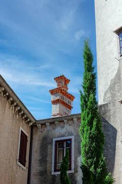 Gothic Duino castle on a cliff over the Gulf of Trieste (Adriatic sea), Italy Stock Photos