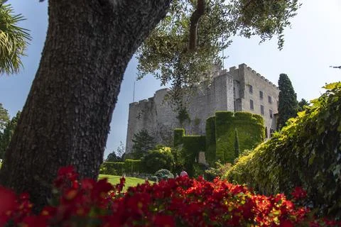 Gothic Duino castle on a cliff over the Gulf of Trieste Stock Photos