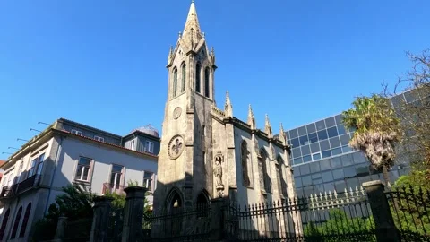 Gothic Elegance Unveiling the City's Old Church in Porto, Portugal Stock Footage 277878220