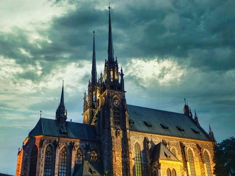 Gothic Evening at the Cathedral of St. Peter and St. Paul in Brno Stock Photos